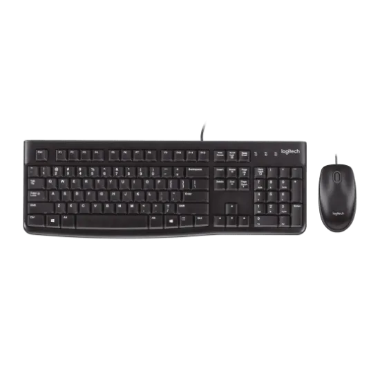 Logitech MK120 Wired Keyboard and Mouse Combo for Windows, English & Arabic Keys Optical Wired Mouse, Full-Size Keyboard, USB Plug-and-Play, Compatible with PC, Laptop - Black