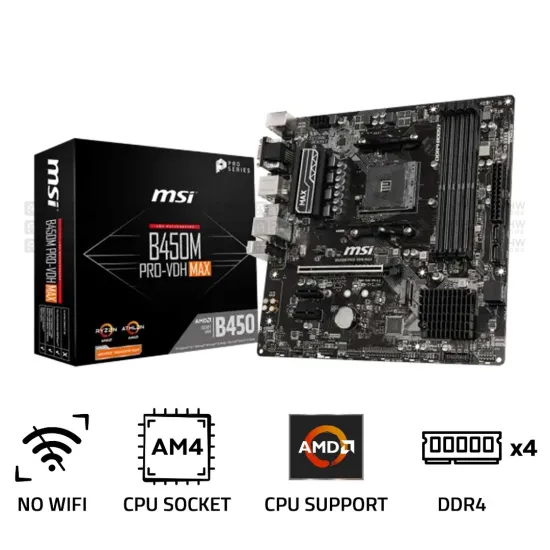 MSI B450M PRO-VDH MAX DDR4 AM4 M-ATX Motherboard Black