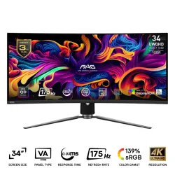 MSI MAG 341CQP Gaming 34 Inch UWQHD 175Hz 0.03ms QD-OLED FreeSync Premium Pro Black