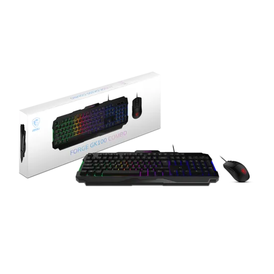 MSI FORGE GK100 Wired Gaming Combo Keyboard and Mouse 6400 DPI 7 Buttons Arabic English Black