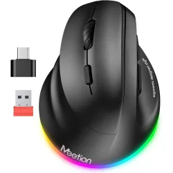 Meetion BTM010L Left Handed Ergonomic Wireless & Bluetooth Rechargeable 2400 DPI 7 Buttons Black