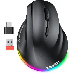 Meetion BTM010R Right Handed Ergonomic Wireless & Bluetooth Rechargeable 2400 DPI 7 Buttons Black