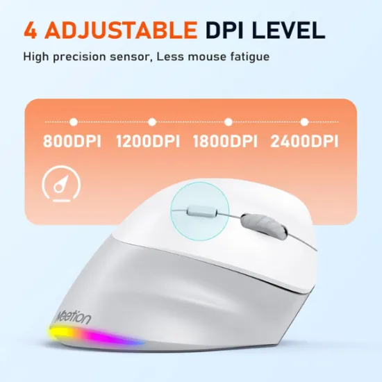 Meetion BTM010R Right Handed Ergonomic Wireless & Bluetooth Rechargeable 2400 DPI 7 Buttons White