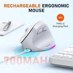 Meetion BTM010R Right Handed Ergonomic Wireless & Bluetooth Rechargeable 2400 DPI 7 Buttons White