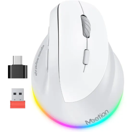 Meetion BTM010R Right Handed Ergonomic Wireless & Bluetooth Rechargeable 2400 DPI 7 Buttons White