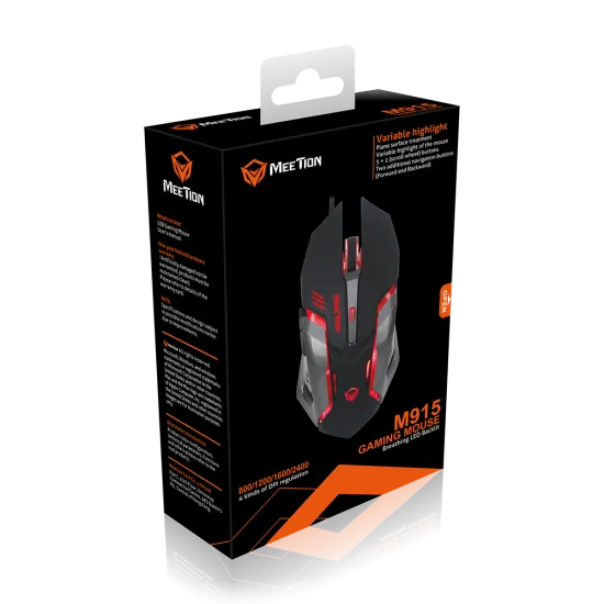 Meetion M915 Backlight Wired Gaming Mouse 2400 DPI 6 Buttons Black