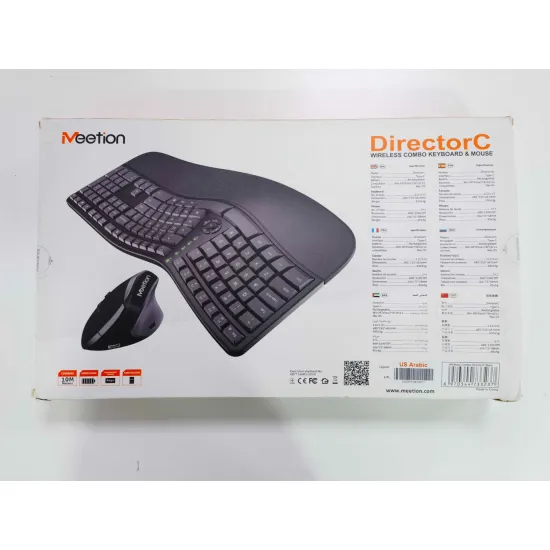 Meetion DirectorC Wireless Office Combo Keyboard and Mouse 2400 DPI 6 Buttons English & Arabic Black (Open Box)
