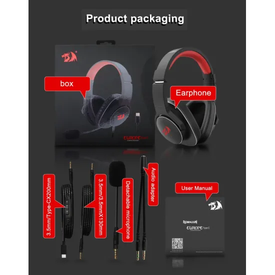 Redragon Europe H720 7.1 USB C 3.5mm Gaming Headset Black