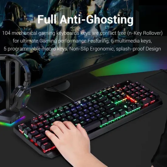 Redragon K555 INDRAH RGB Gaming Keyboard Mechanical Blue Switch English & Arabic Black