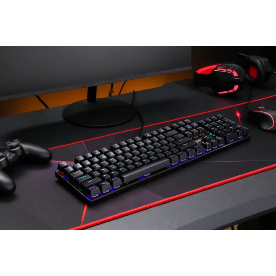 Redragon K608 Valheim Rainbow Wired Gaming Keyboard Mechanical RED Switch English Black