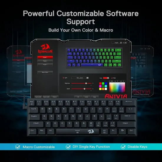 Redragon K614 Anivia 60% RGB Wired Gaming Keyboard Mechanical Red Switch Arabic English Black