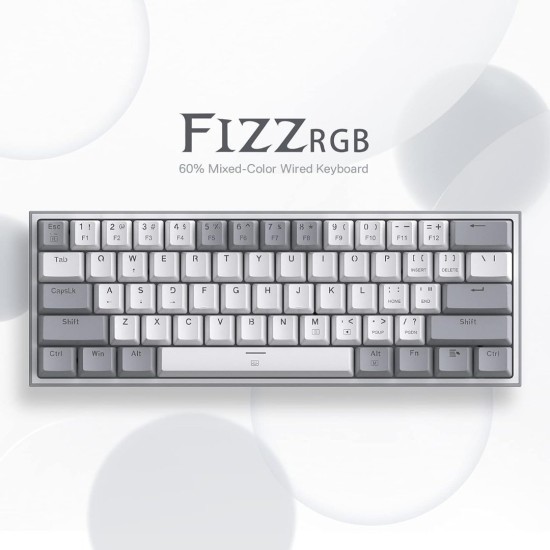 Redragon K617 Fizz 60% 61 Key RGB Mechanical Gaming Keyboard RED Switch - White & Gray