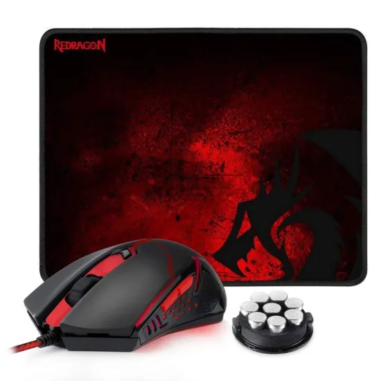 Redragon M601BA Wired Gaming Mouse RED LED 3200 DPI 5 Buttons & Mousepad Black