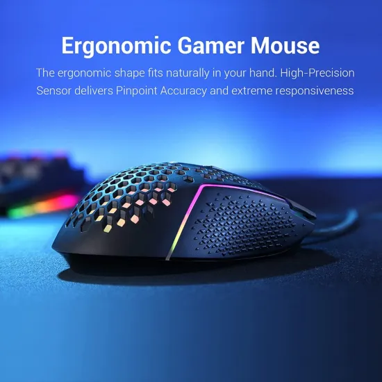 Redragon M987-K Lightweight Honeycomb Wired Gaming Mouse RGB 12400 DPI 6 Buttons Black