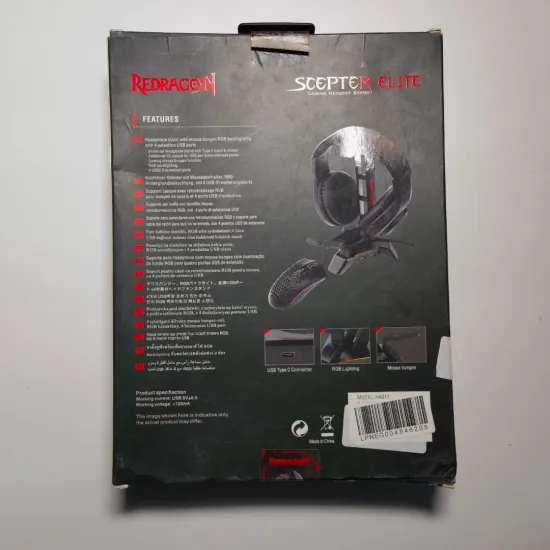 Redragon HA311 SCEPTER ELITE RGB Headphones Stand With 4 USB 2.0 HUB Ports & Mouse Bungee (Open Box)