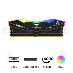 TeamGroup T-FORCE DELTA 32GB 6000MHZ CL 38 DDR5 INTEL XMP 3.0 AMD EXPO Black RAM