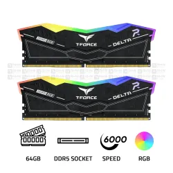 TeamGroup T-FORCE Delta RGB 64GB (2x32GB) 6000MHZ CL 38 DDR5 INTEL XMP 3.0 AMD EXPO Black RAM