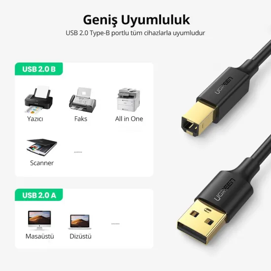 UGREEN USB 2.0 AM to BM Print Cable 2m (Black) 6957303828470 -20847