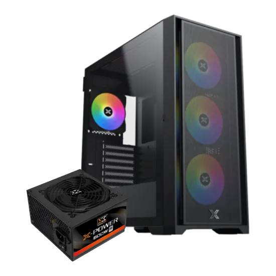 XIGMATEK MASTER X II Mid Tower Case 4 Fan ARGB Black + X-Power 600W 80+ White Power Supply