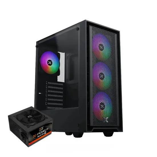 XIGMATEK Sky II FRGB Mid Tower Case 4 Fan ARGB Black + X-POWER 600W 80+ White Power Supply