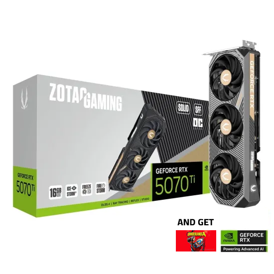 ZOTAC Gaming GeForce RTX 5070 TI SOLID SFF OC 16GB GDDR7 Graphics Card Black