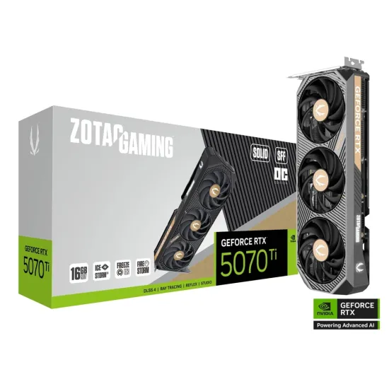 ZOTAC Gaming GeForce RTX 5070 TI SOLID SFF OC 16GB GDDR7 Graphics Card Black