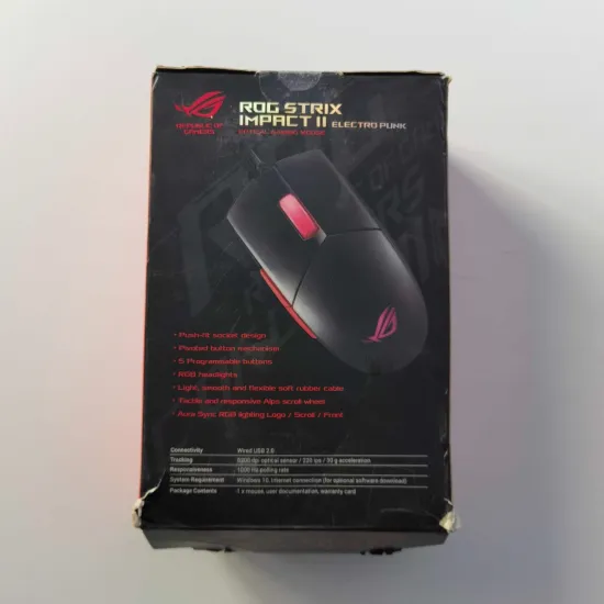 ASUS ROG Strix Impact II Electro Punk P512 RGB Wired Gaming Mouse 6200 DPI 5 Buttons Black(Open Box)