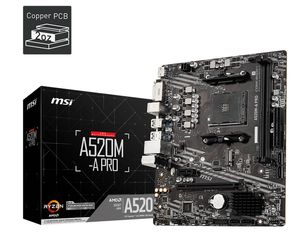 MSI A520M-A PRO DDR4 AM4 M-ATX Motherboard Black AHW Store