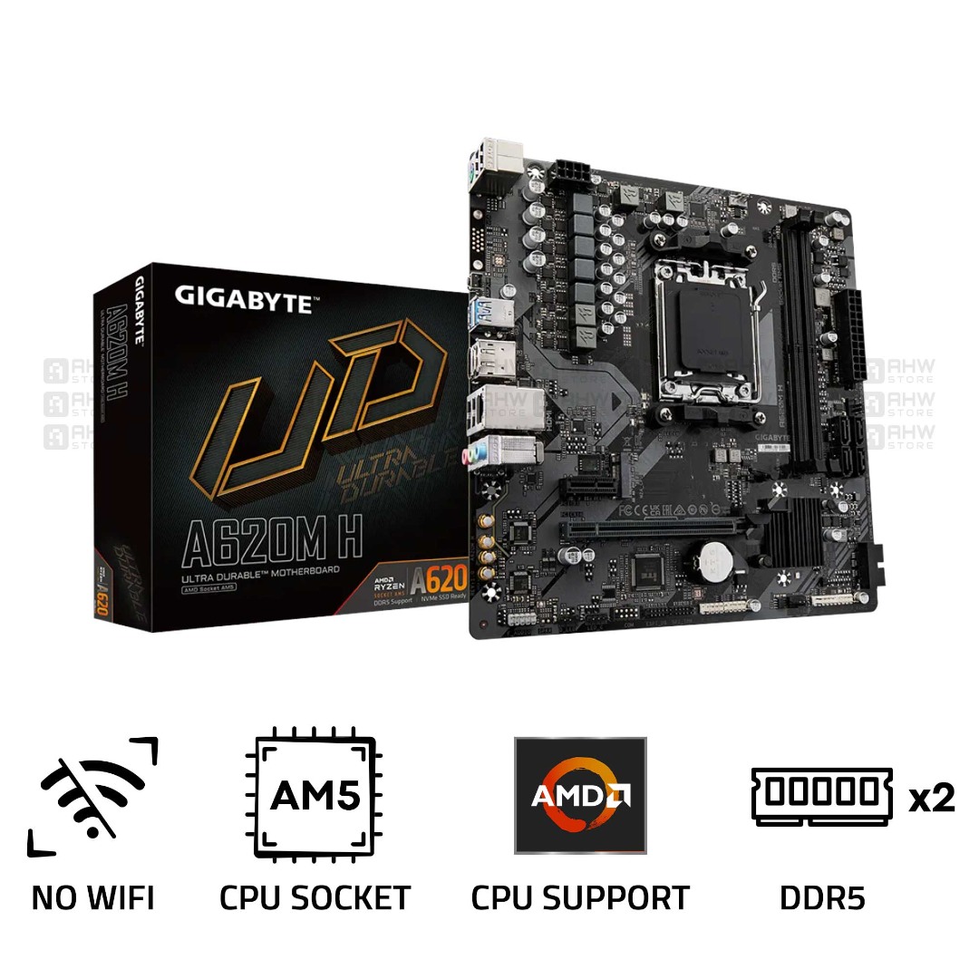 Gigabyte A620M H DDR5 AM5 M-ATX Motherboard Black | AHW Store